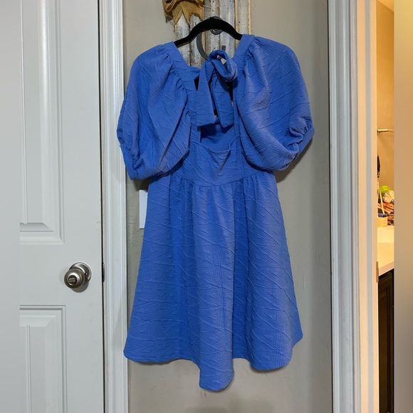 Free people violet puff sleeve mini dress sky blue S - Picture 5 of 11